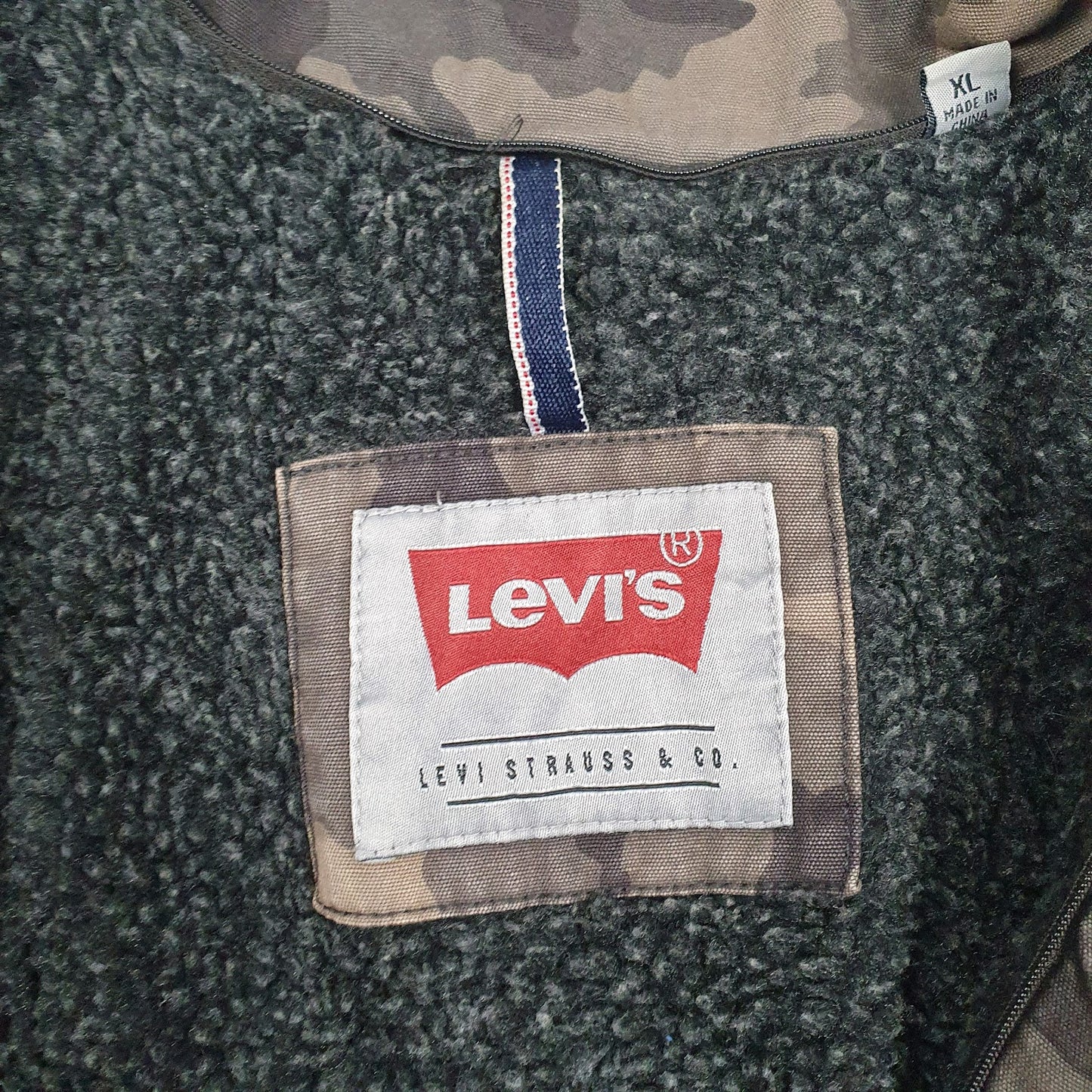 Mens Brown Levis Camo Fleece Lined Hoodie Coat