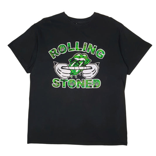 Mens Black Rolling Stoned  Short Sleeve T Shirt