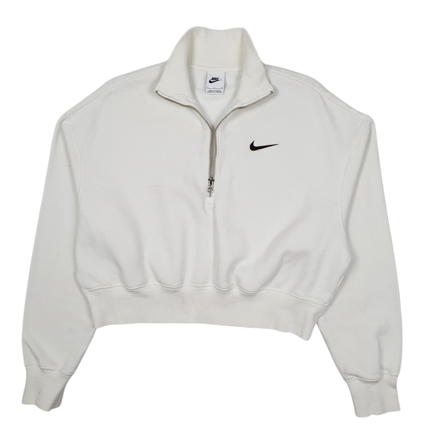 Womens White Nike Crop Top Quarter Zip Jumper