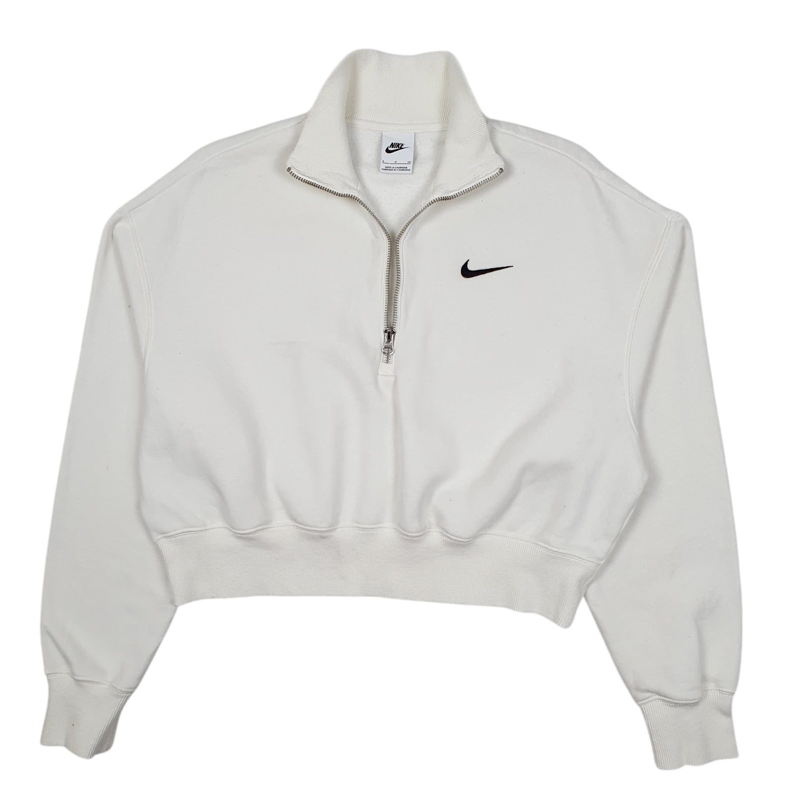 Womens White Nike Crop Top Quarter Zip Jumper