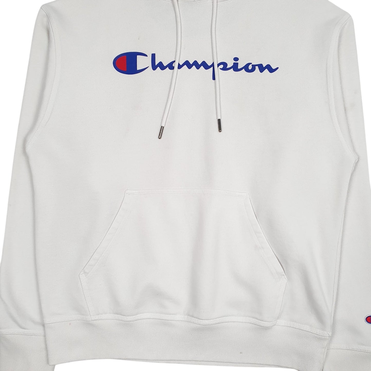 Mens White Champion Spellout Hoodie Jumper