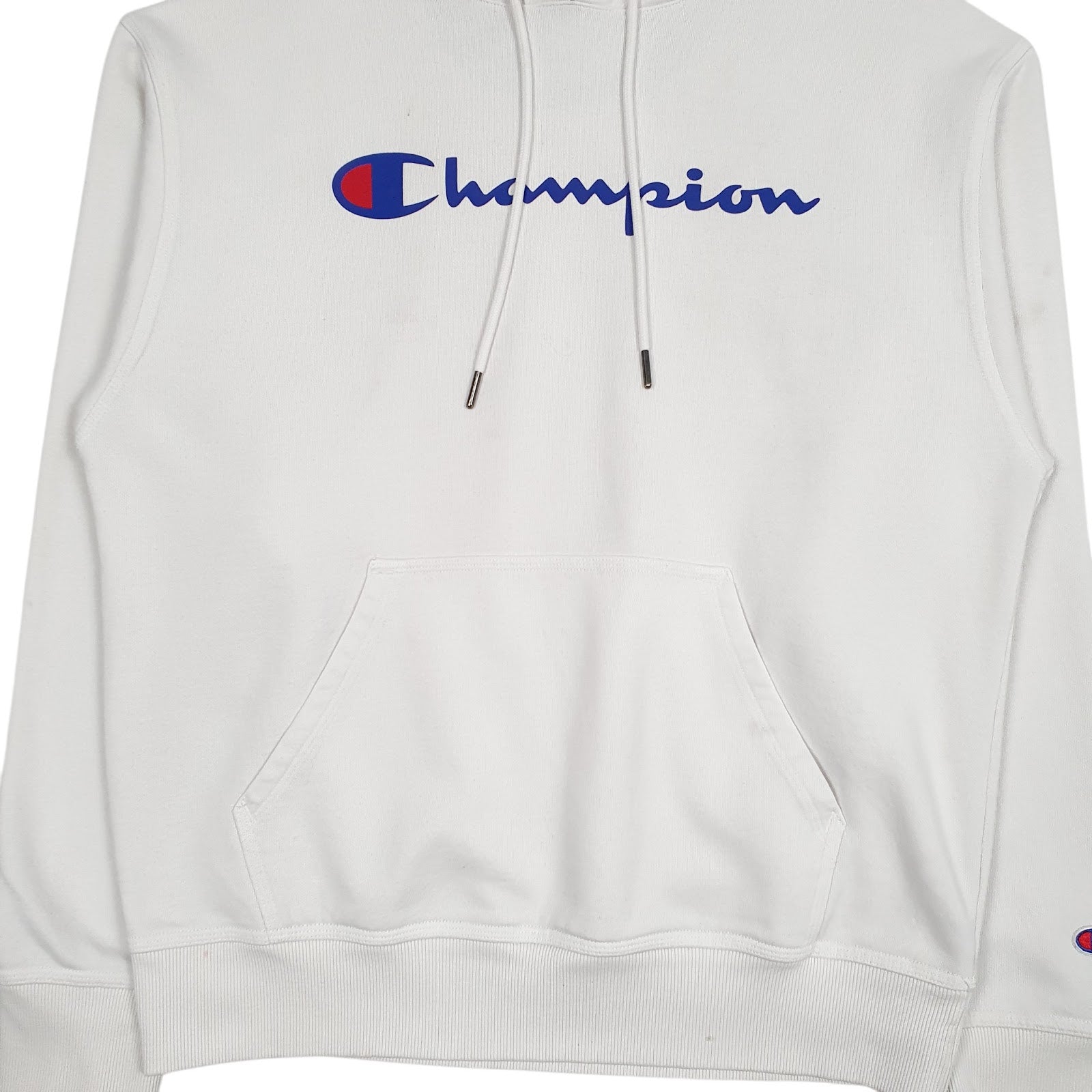 Mens White Champion Spellout Hoodie Jumper
