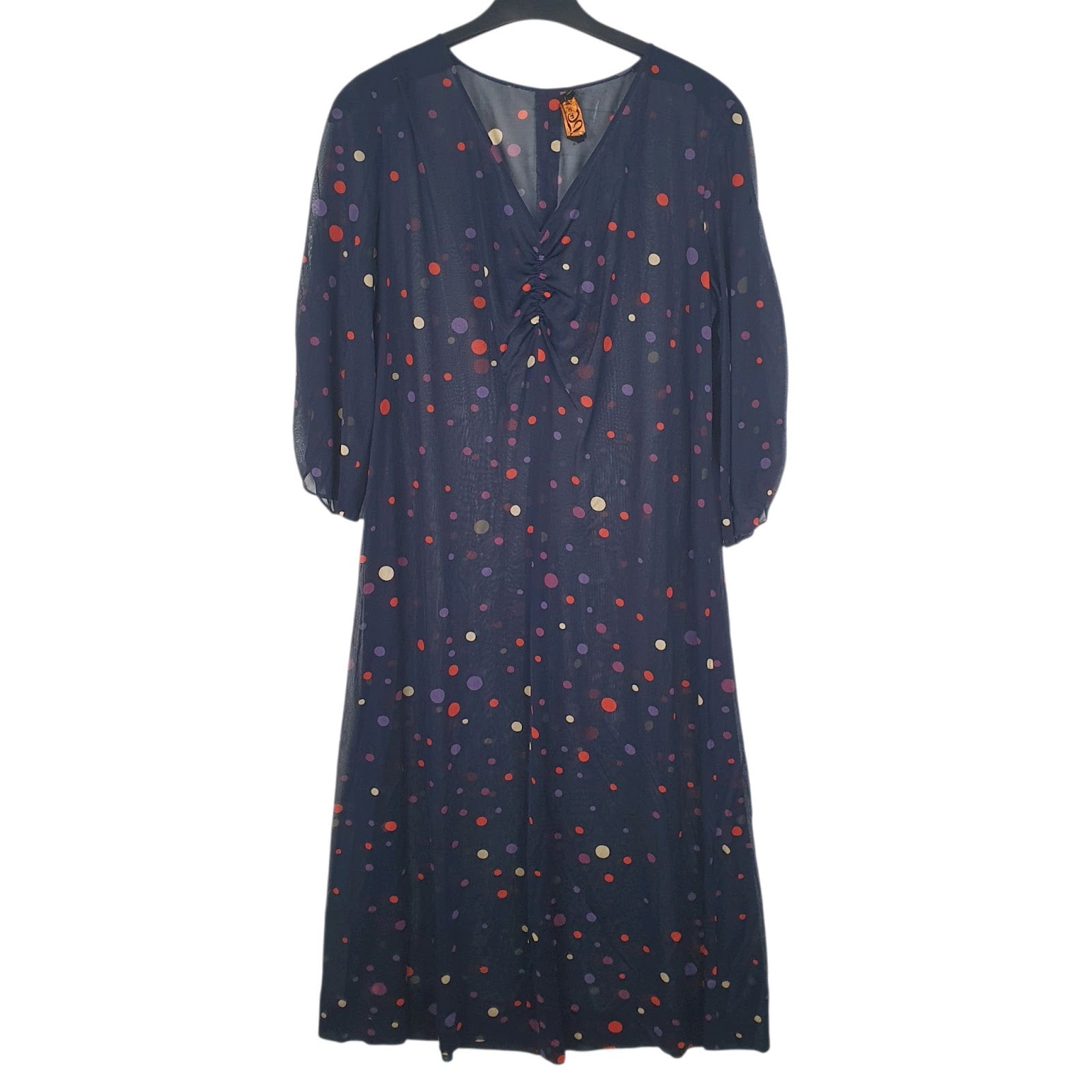 Womens Navy LC Mode Sheer Long Sleeve Dress