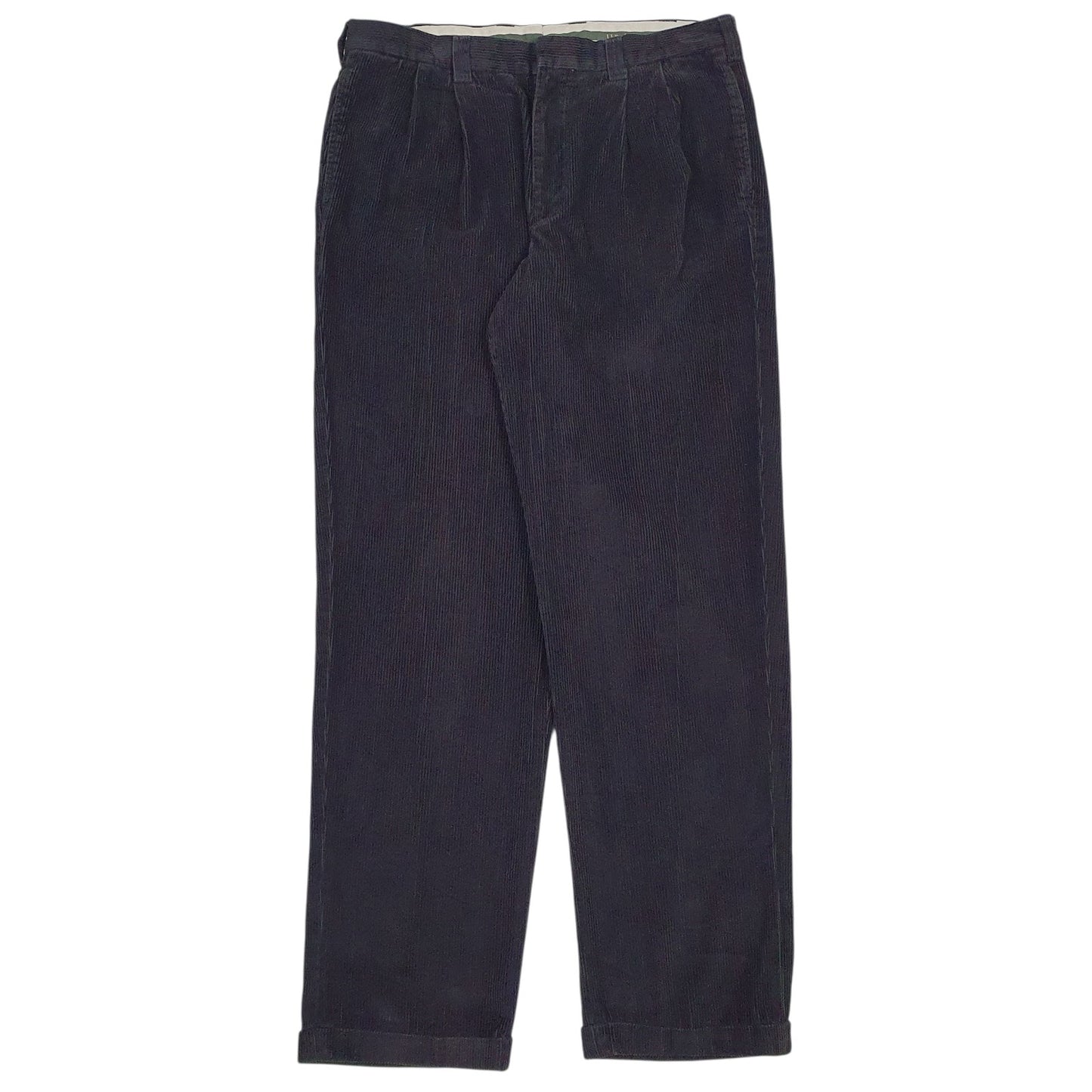 Mens Black L.L. Bean Pleated Classic Corduroy Trousers