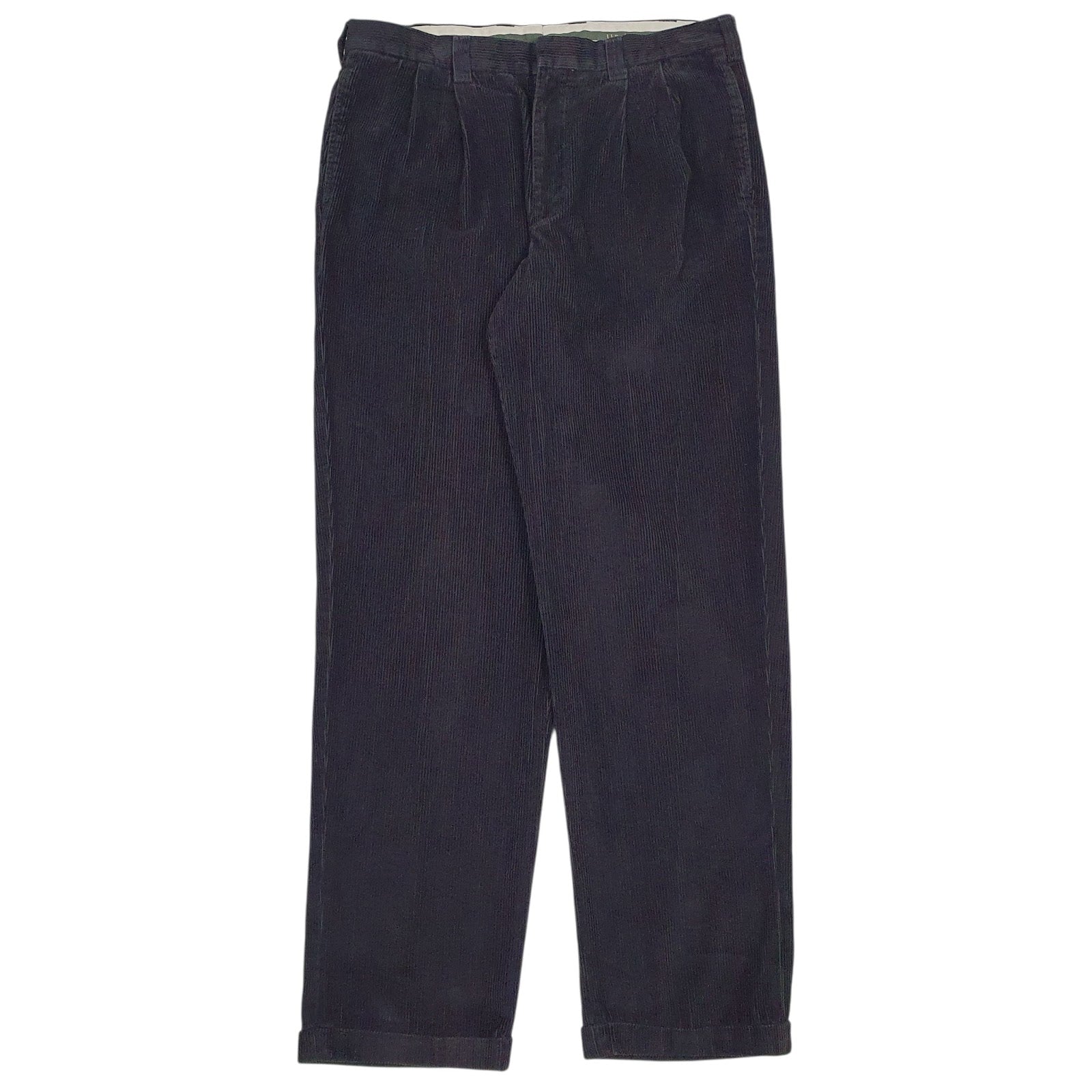 Mens Black L.L. Bean Pleated Classic Corduroy Trousers