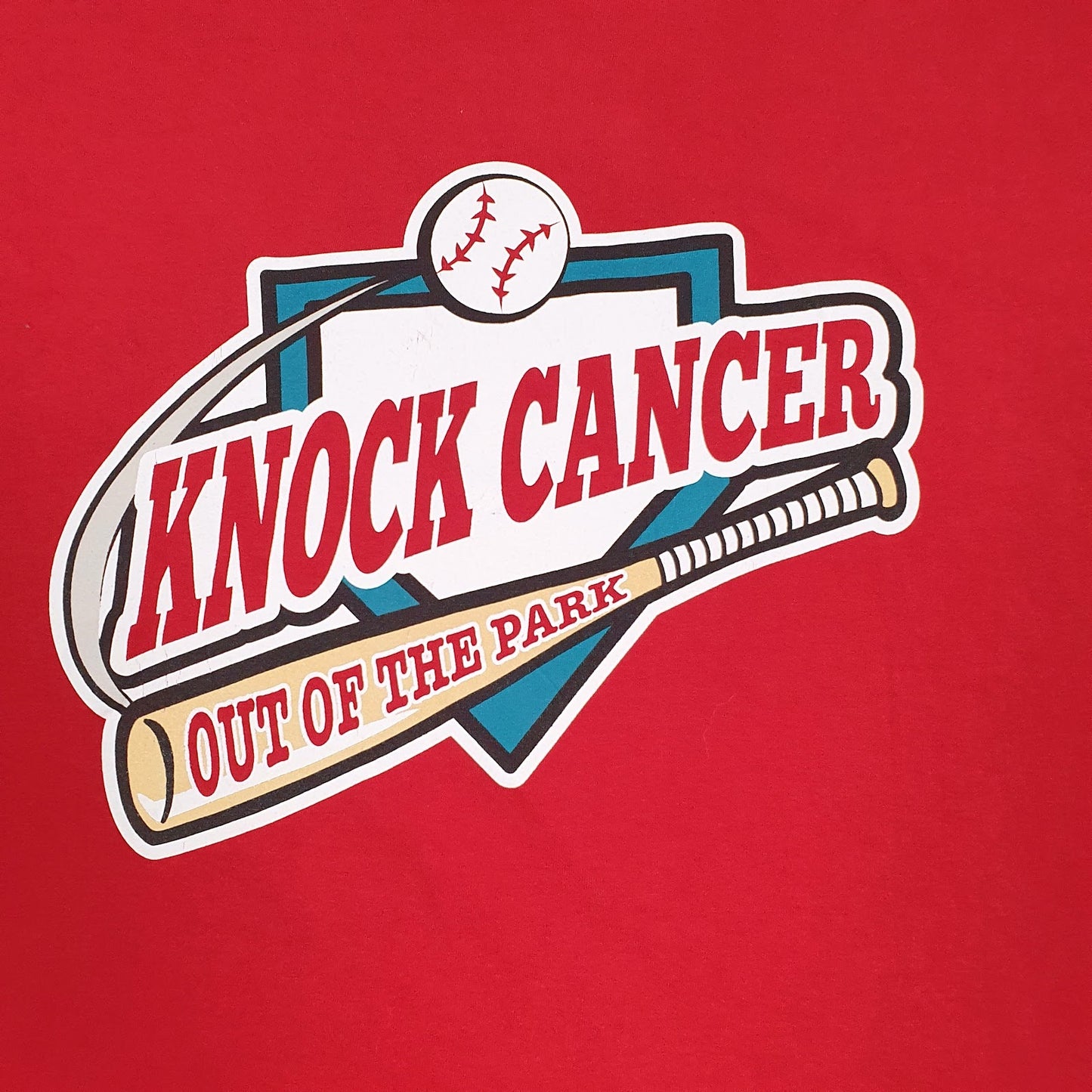 Mens Red Fruit Of The Loom Knock Cancer Out Of The Park  T Shirt