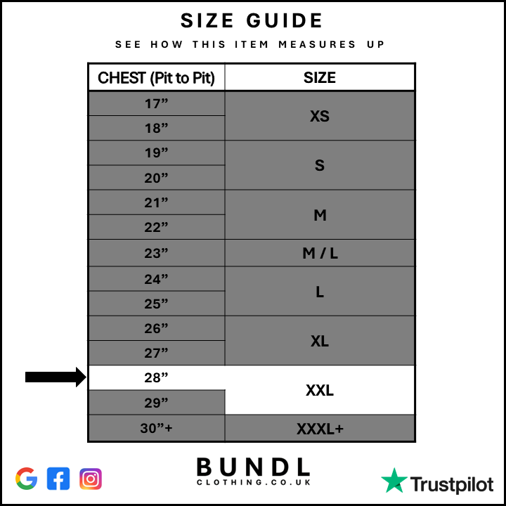 Measurement chart for Mens Navy Champion United States Air Force Jumper