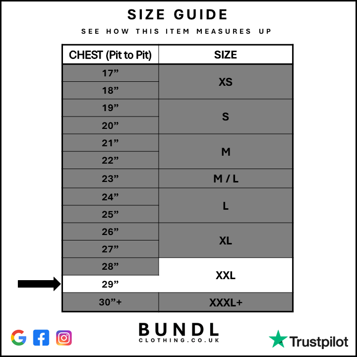 Measurement chart for Mens Grey Rothco US Army Spellout Jumper