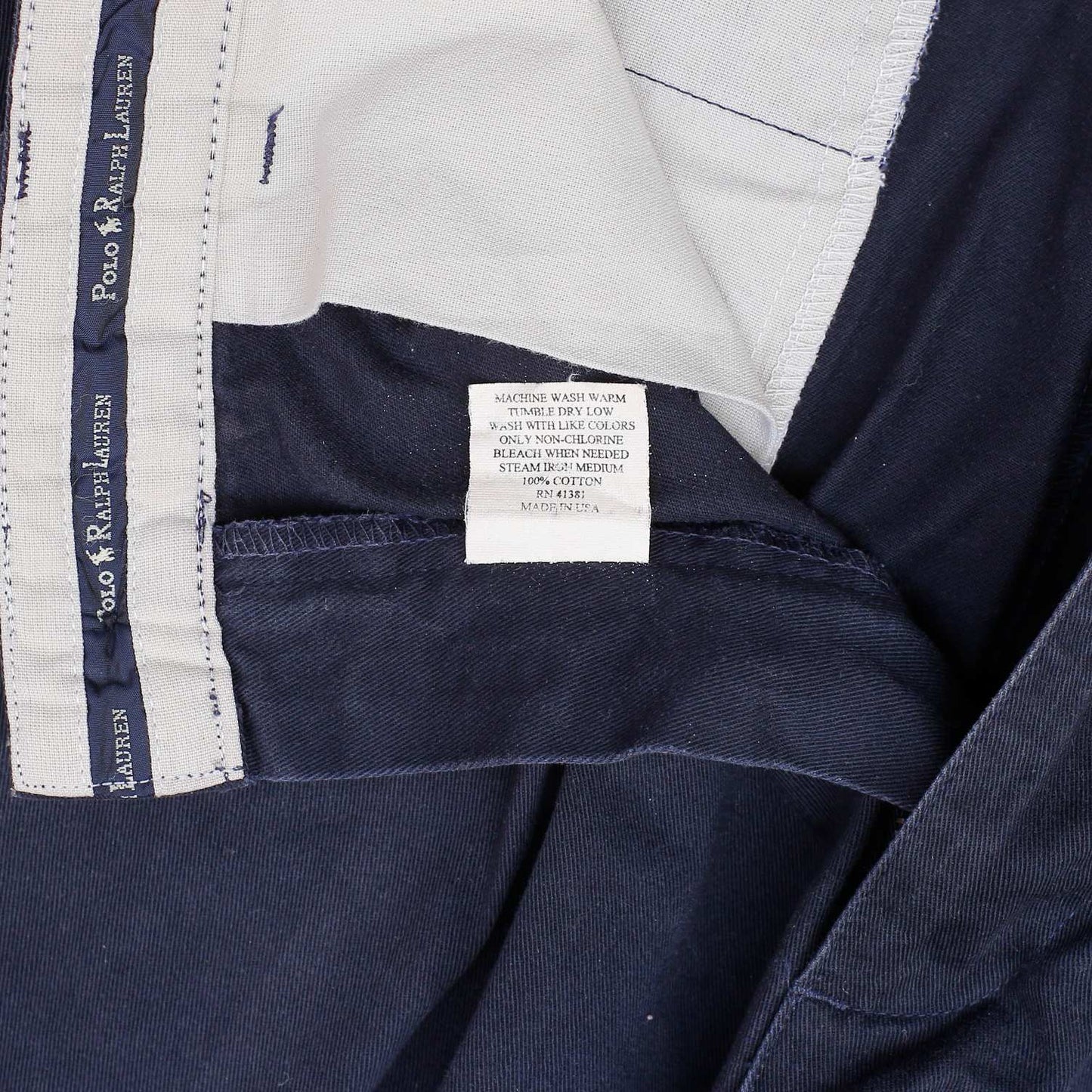 POLO RALPH LAUREN Chino Trousers Andrew Pant Double Pleated Vintage 90s Navy Mens W34 L32