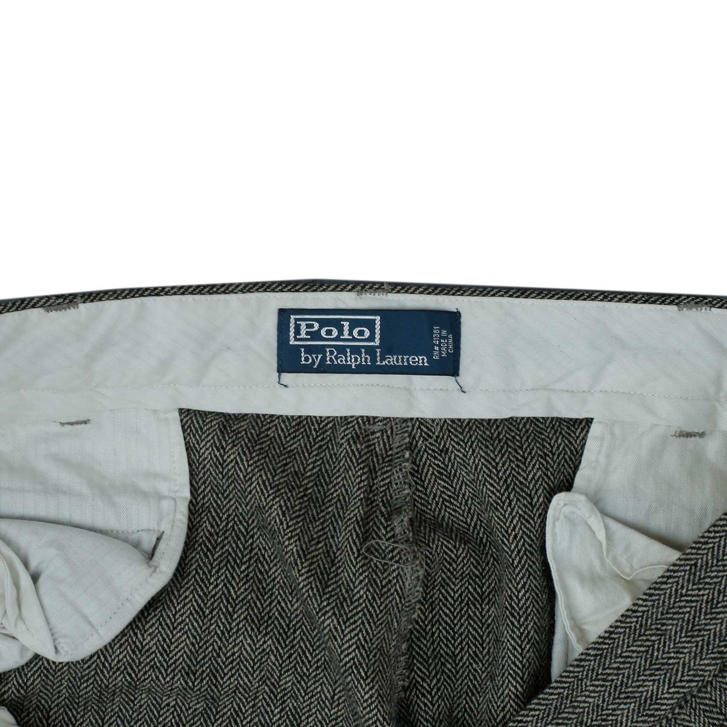 POLO RALPH LAUREN Herringbone Wool Formal Trousers Pants Chinos Grey Mens W36 L30