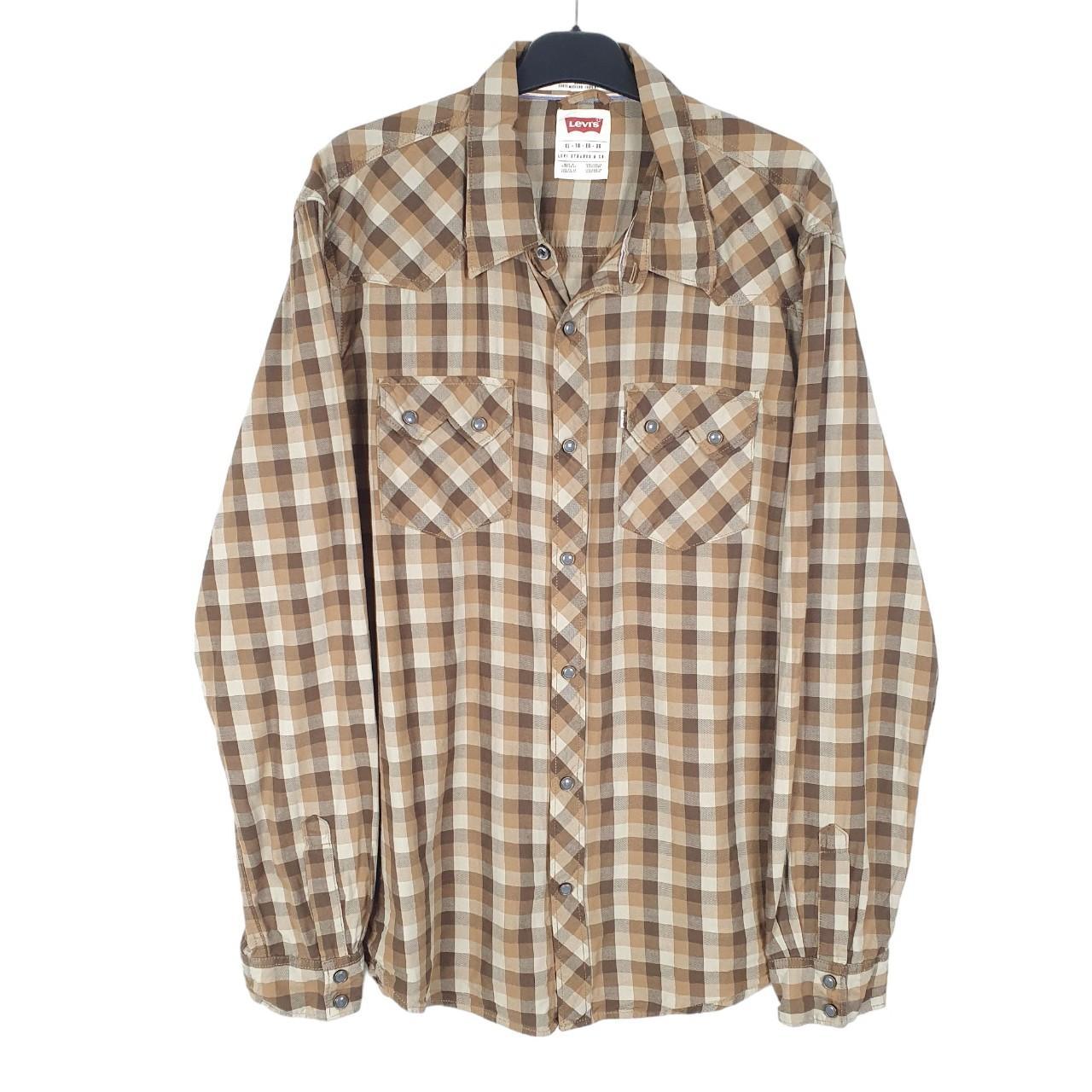 Mens Brown Levis Western Cowboy Snap Button Modern Long Sleeve Shirt