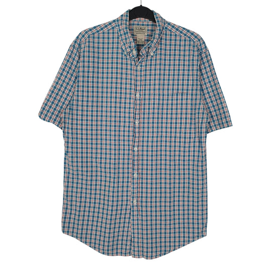 L.L.BEAN Blue Check Shirt Short Sleeve Casual Cotton Mens S