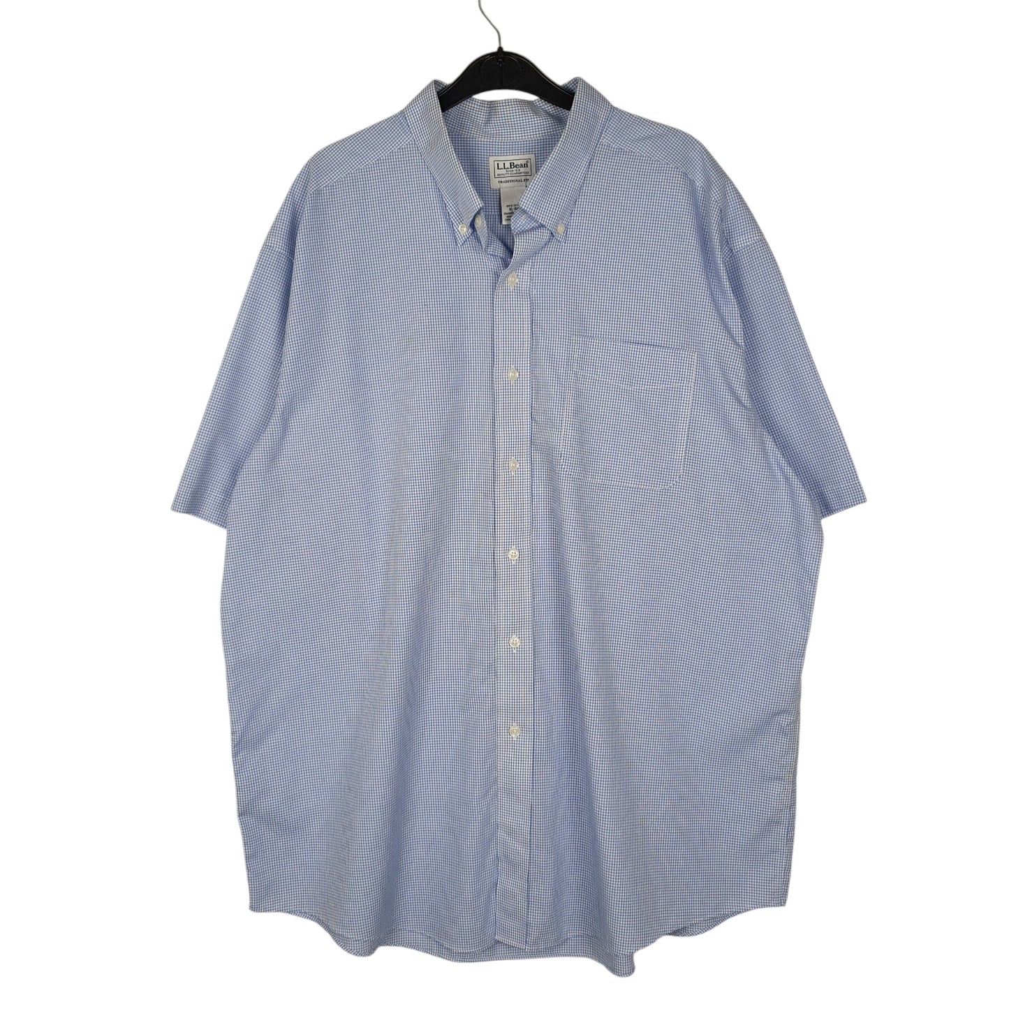 L.L.BEAN Blue Check Shirt Short Sleeve Casual Cotton Mens XL