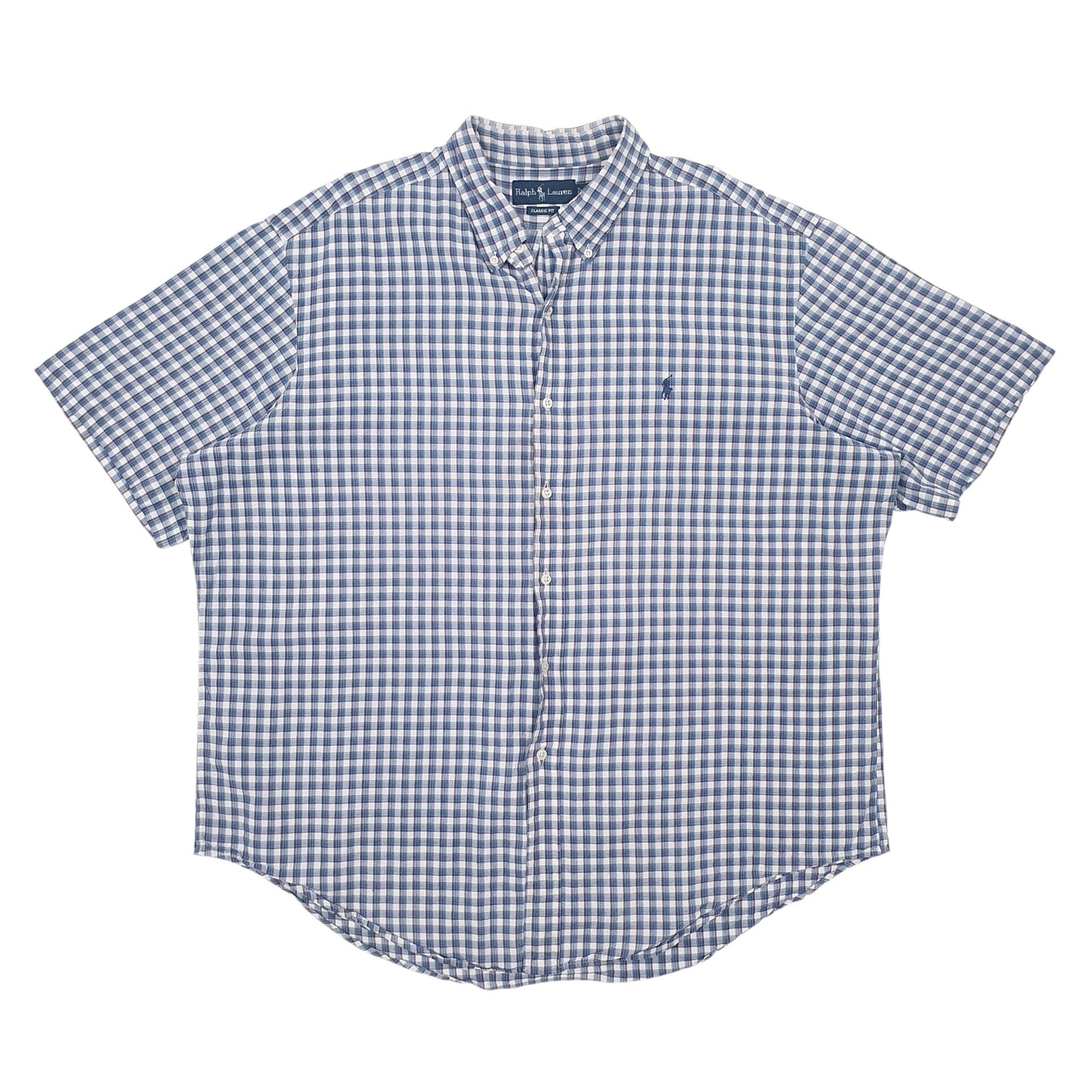 RALPH LAUREN Blue Gingham Shirt Classic Fit Short Sleeve Casual Cotton Mens XXL