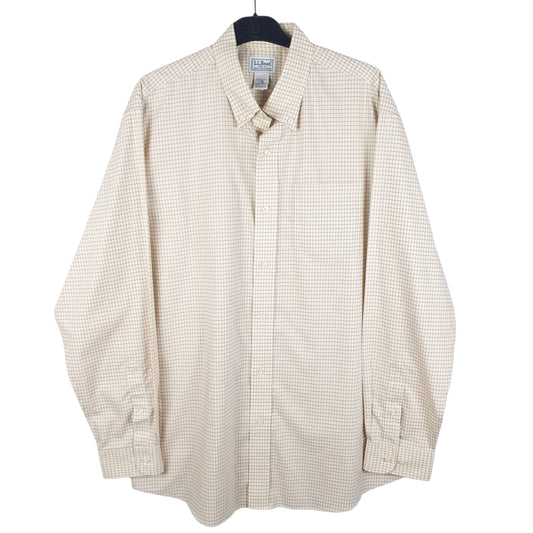 L.L.BEAN Yellow Check Shirt Long Sleeve Casual Cotton Mens L