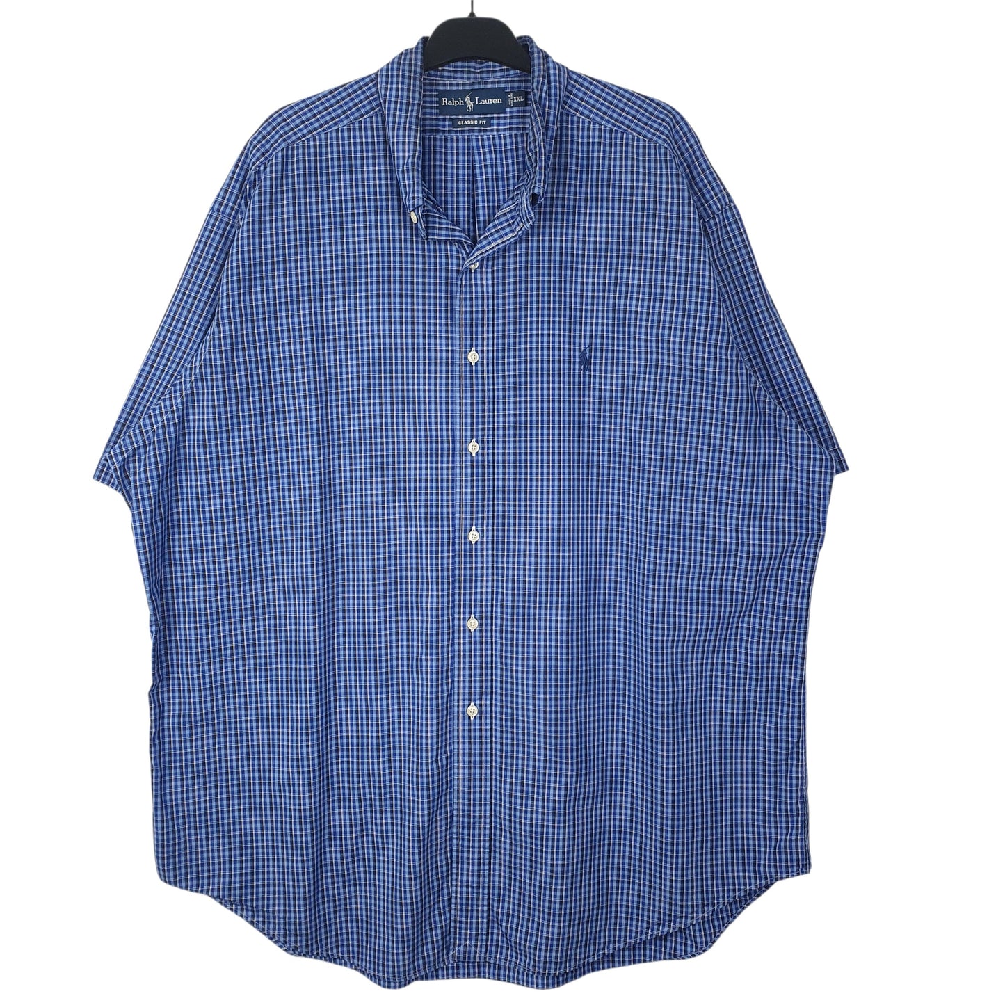 RALPH LAUREN Blue Gingham Shirt Classic Fit Short Sleeve Casual Cotton Mens XXL
