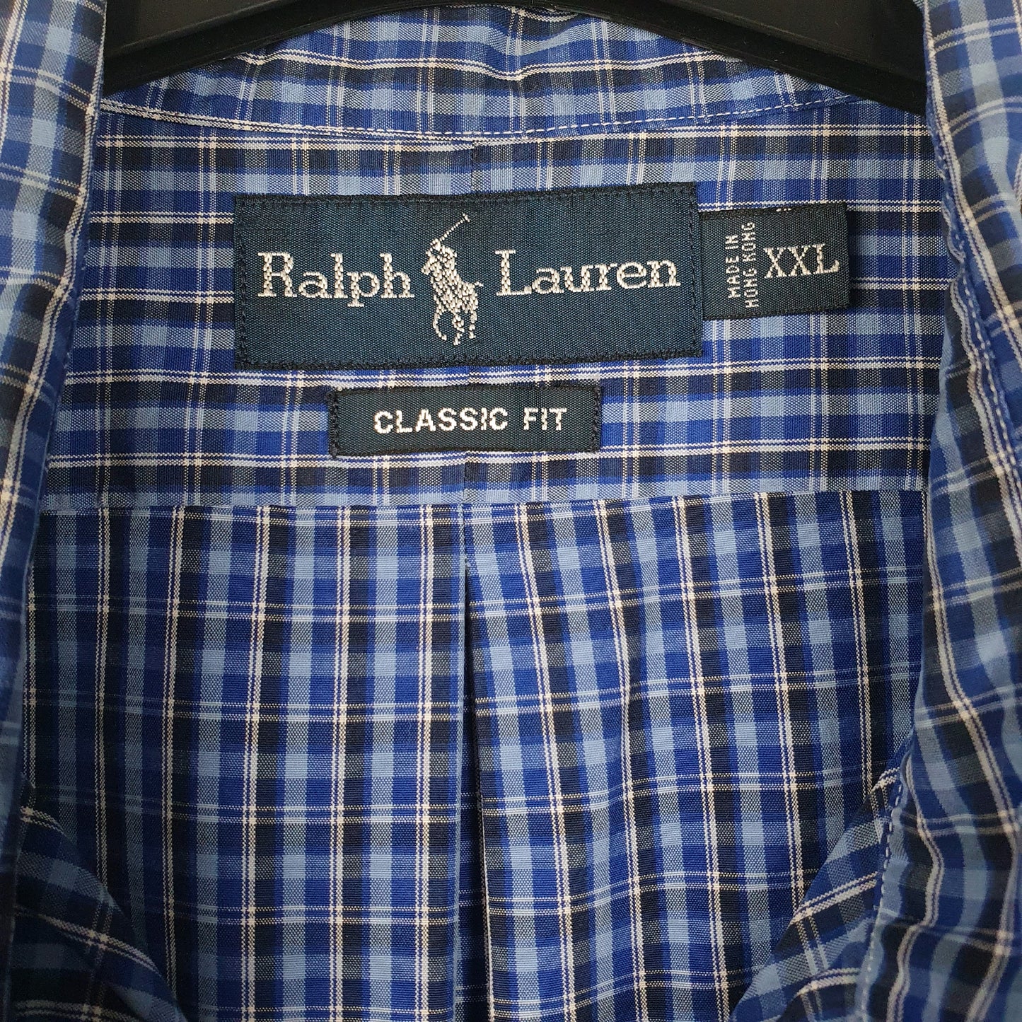 RALPH LAUREN Blue Gingham Shirt Classic Fit Short Sleeve Casual Cotton Mens XXL
