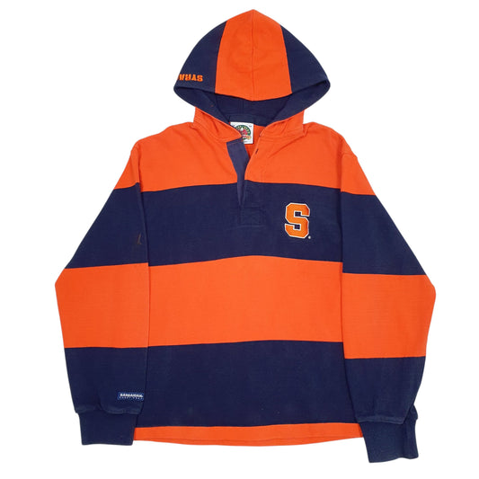 BARBARIAN Syracuse Orange Polo Shirt Rugby Hooded Long Sleeve Cotton Mens XS