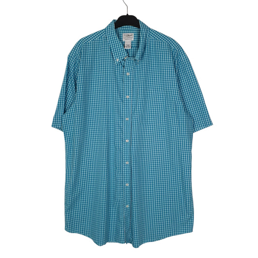 L.L.BEAN Blue Gingham Shirt Tall Short Sleeve Cotton Mens LT