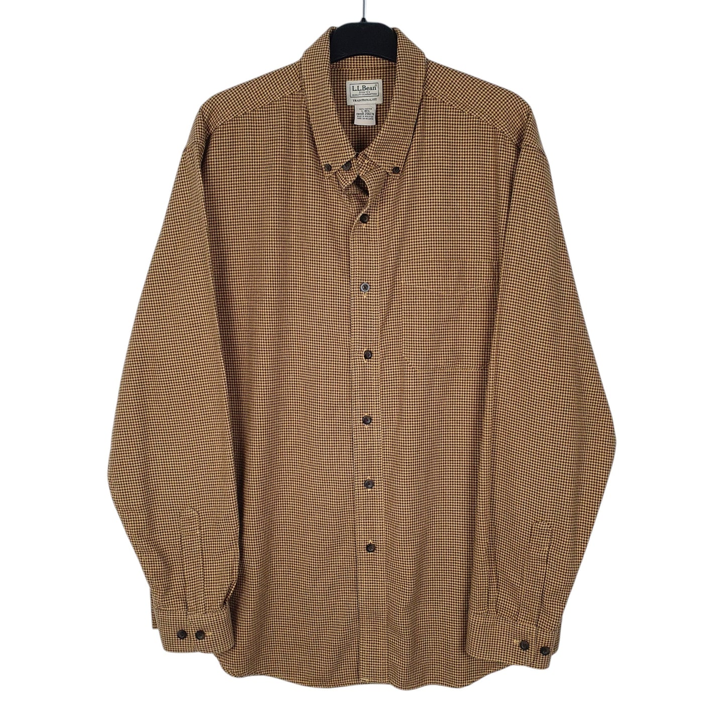 L.L.BEAN Yellow Check Shirt Thick Houndstooth Long Sleeve Cotton Mens L