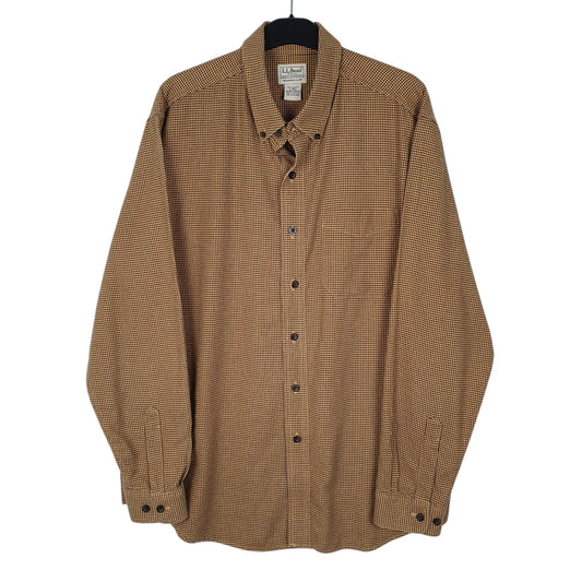 L.L.BEAN Yellow Check Shirt Thick Houndstooth Long Sleeve Cotton Mens L