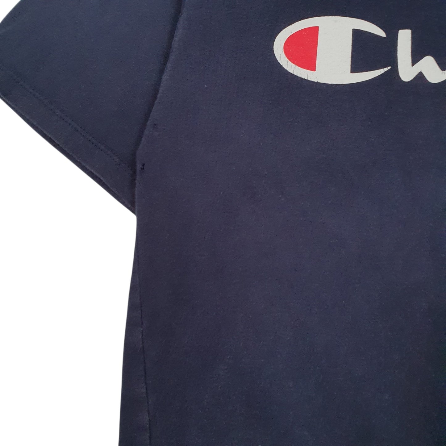 CHAMPION Navy T Shirt Tee Spellout Short Sleeve Cotton Mens S