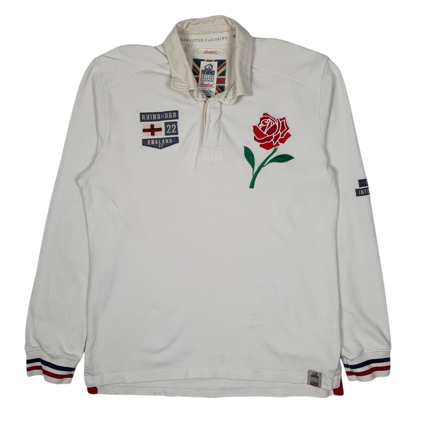 RHINO White Polo Shirt England Rugby Long Sleeve Cotton Blend Mens XXL