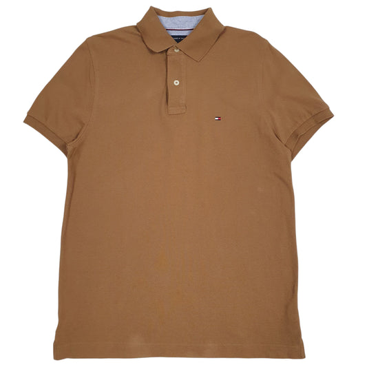 TOMMY HILFIGER Brown Polo Shirt Short Sleeve Cotton Mens S