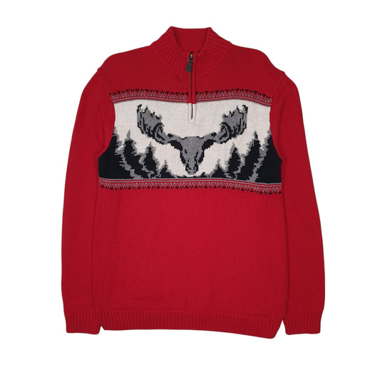 UNBRANDED Quarter Zip Xmas Moose Knit Jumper Sweatshirt Mens M
