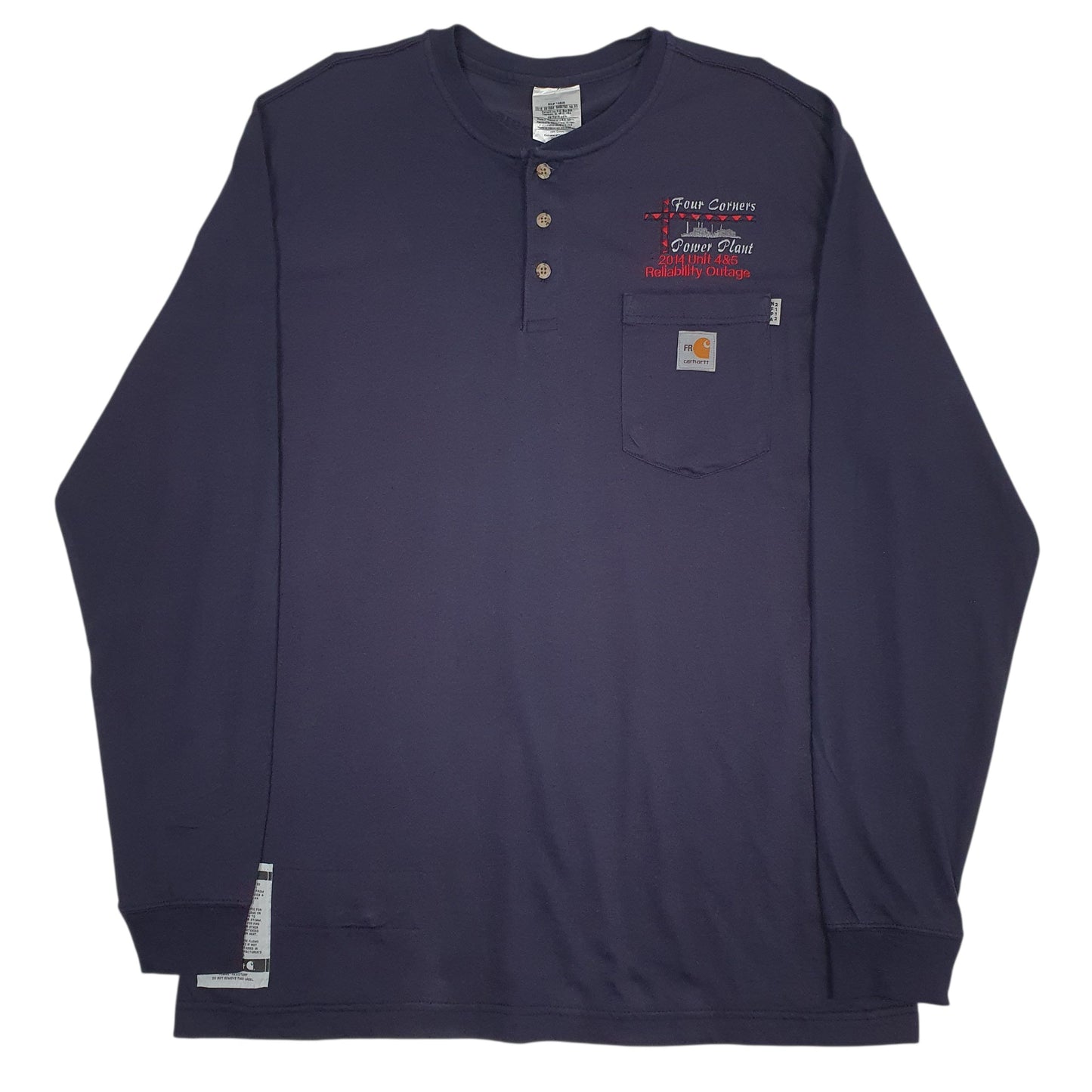 CARHARTT Navy T Shirt Tee Henley Fire Resistant Long Sleeve Cotton Mens L