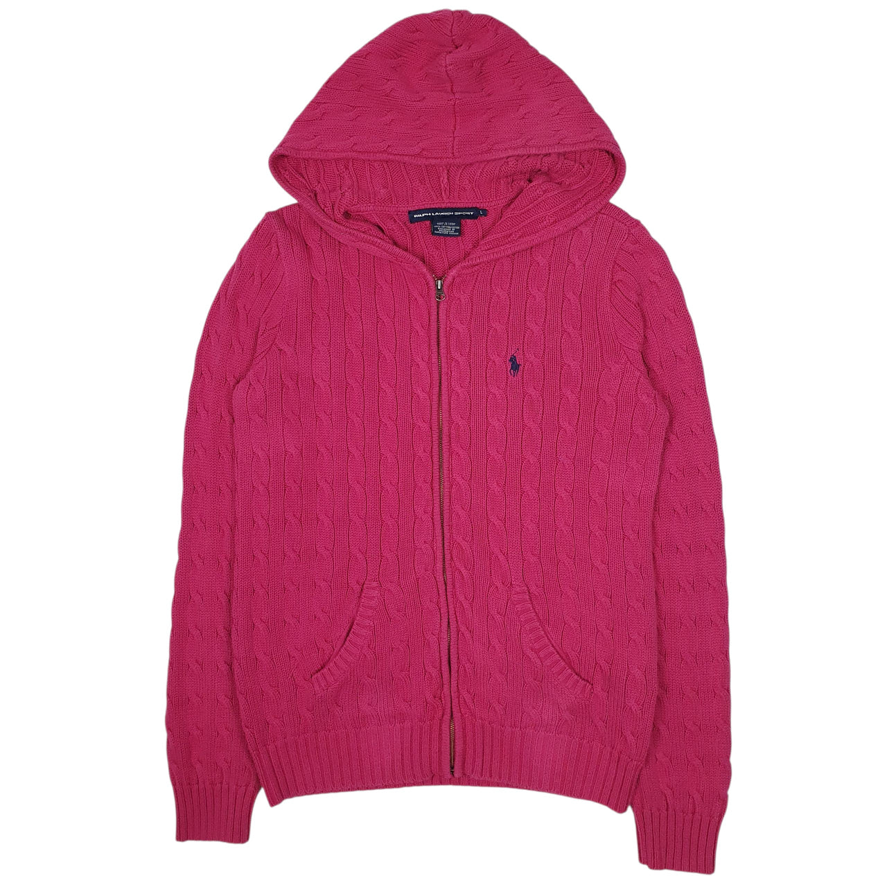POLO RALPH LAUREN Full Zip Cable Knit Hoodie Jumper Sweatshirt Womens L