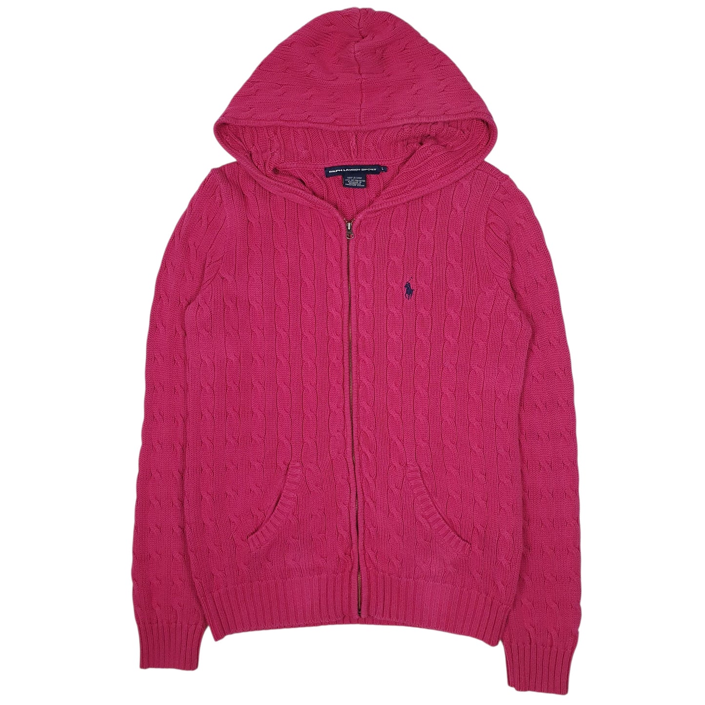 POLO RALPH LAUREN Full Zip Cable Knit Hoodie Jumper Sweatshirt Womens L