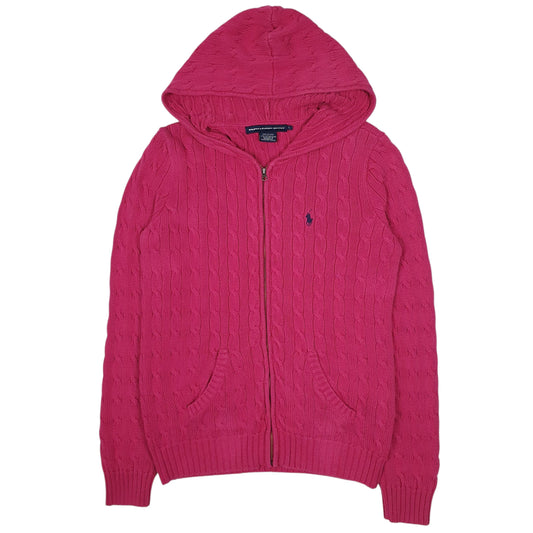 POLO RALPH LAUREN Full Zip Cable Knit Hoodie Jumper Sweatshirt Womens L