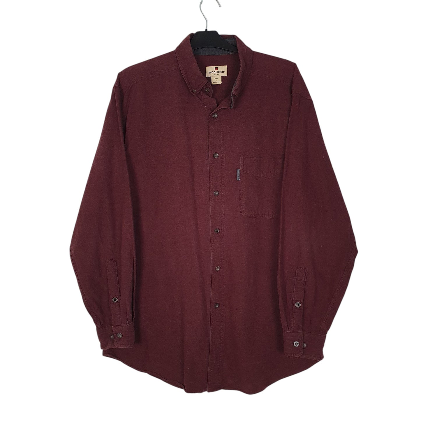 WOOLRICH Burgundy Shirt Thick Chamois Long Sleeve Cotton Mens L