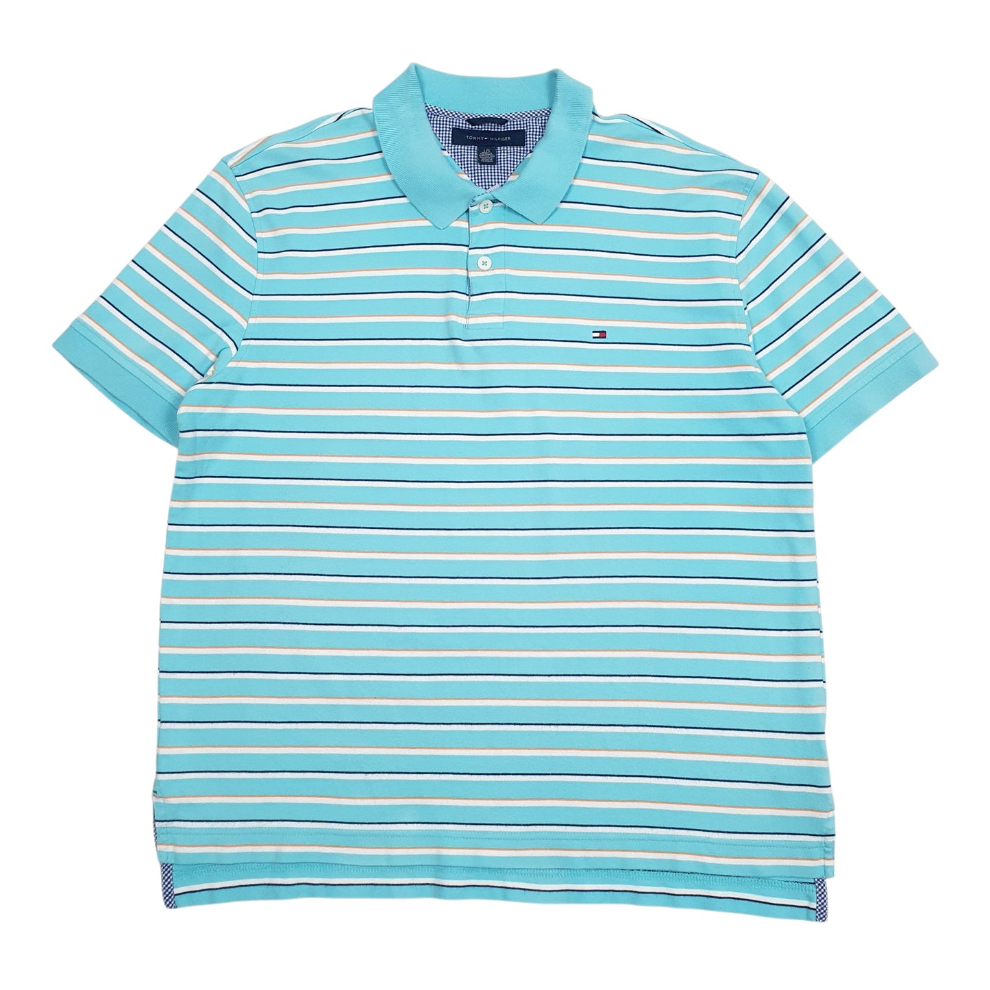 TOMMY HILFIGER Blue Polo Shirt Short Sleeve Cotton Mens L