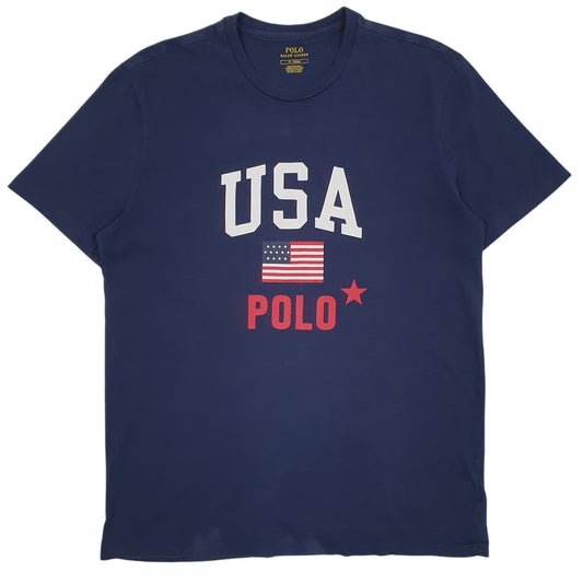 POLO RALPH LAUREN Navy T Shirt Tee Spellout Short Sleeve Cotton Mens M