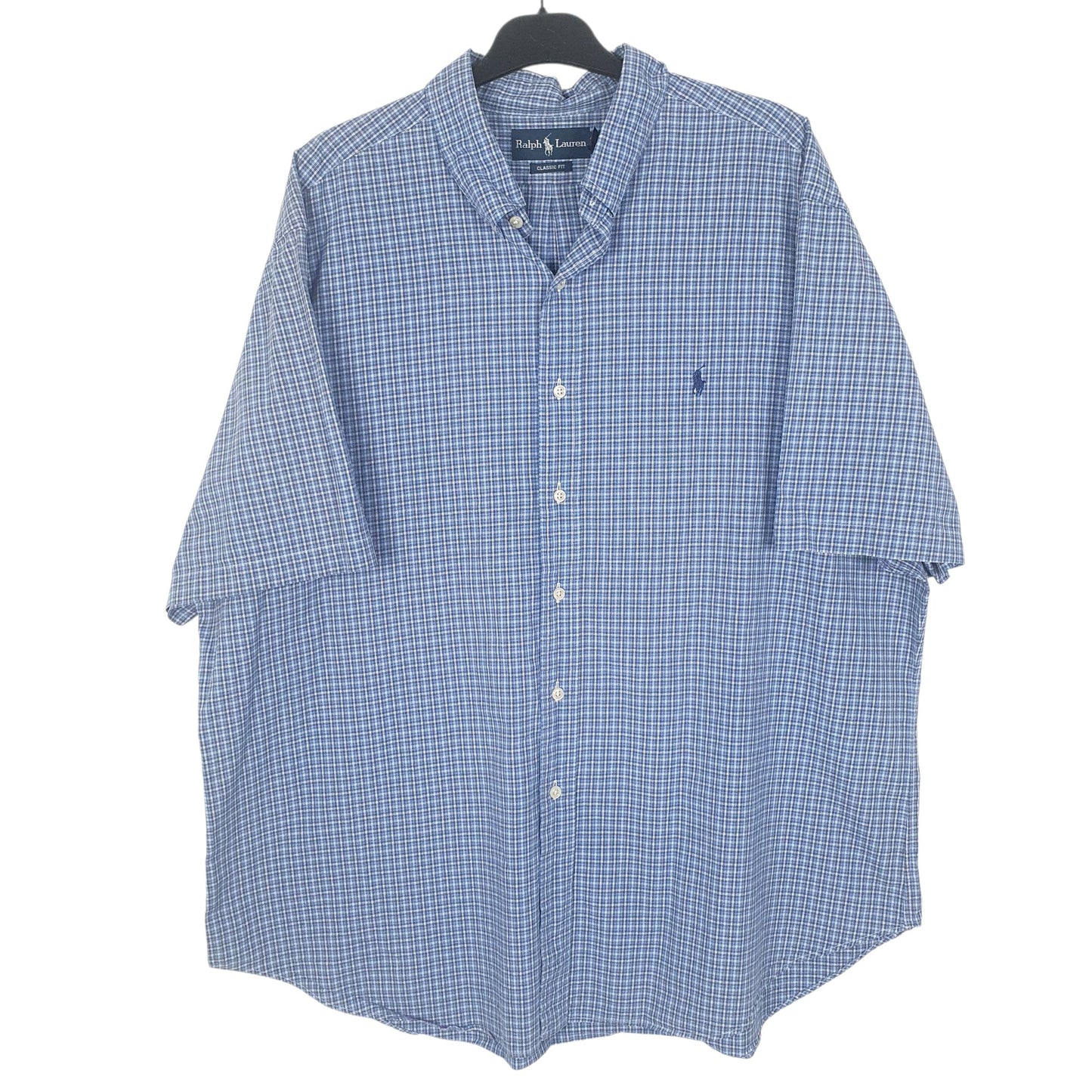 RALPH LAUREN Blue Gingham Shirt Classic Fit Short Sleeve Casual Cotton Mens XXL