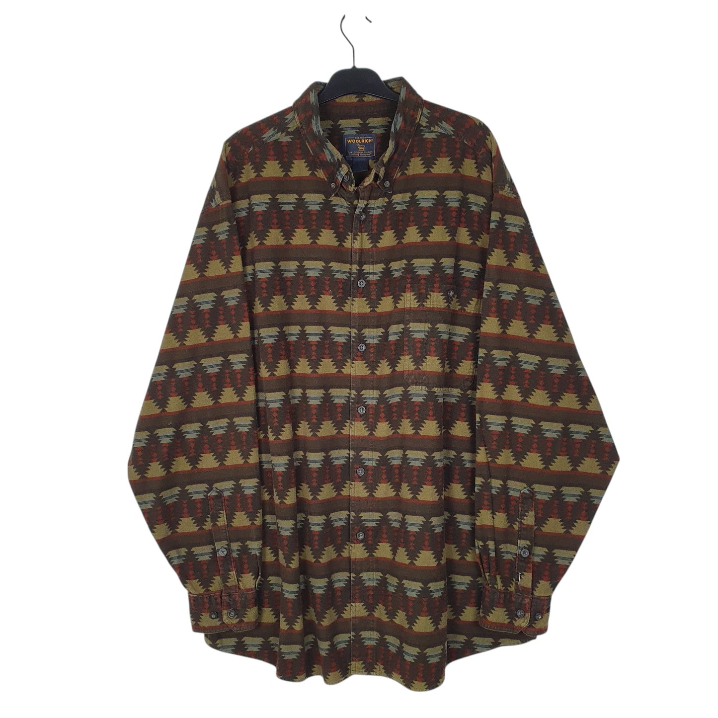 WOOLRICH Green Shirt Aztec Long Sleeve Cotton Mens XXLT