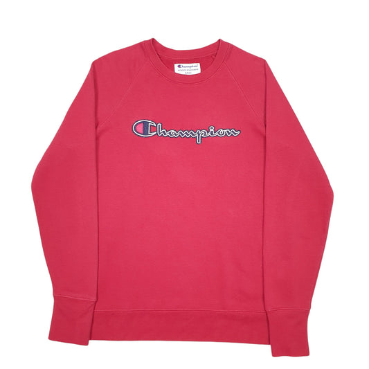 Mens Red Champion Spellout Crewneck Jumper