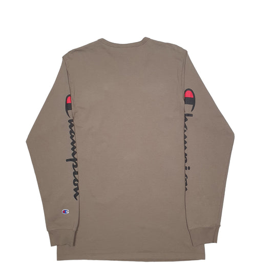 Mens Khaki Champion Spellout Long Sleeve T Shirt