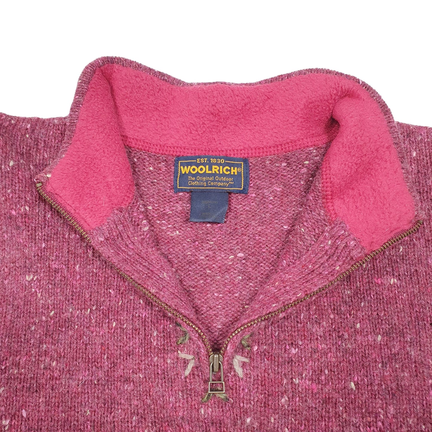 Womens Pink Woolrich Knit Hiking Camping Outdoors Quarter Zip Jumper