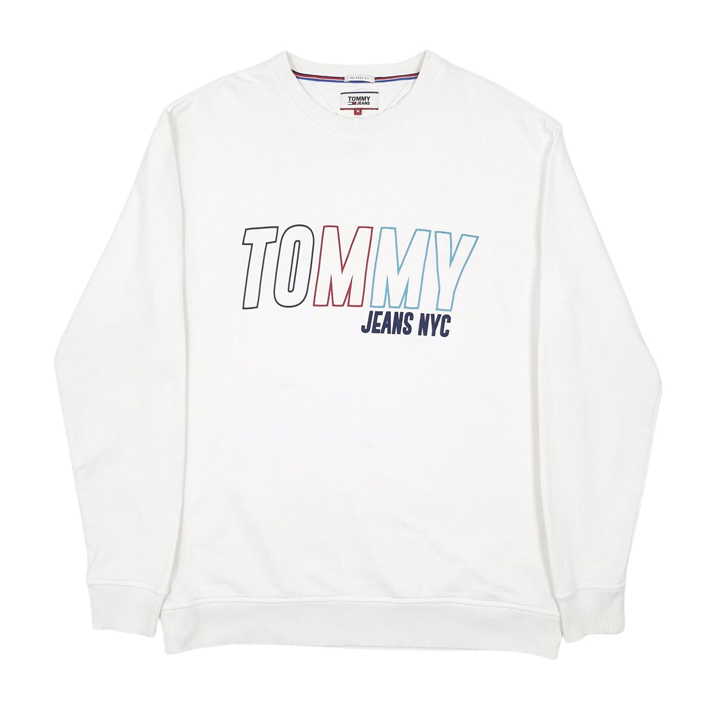 Mens White Tommy Hilfiger Jeans Spellout Relaxed Fit Crewneck Jumper