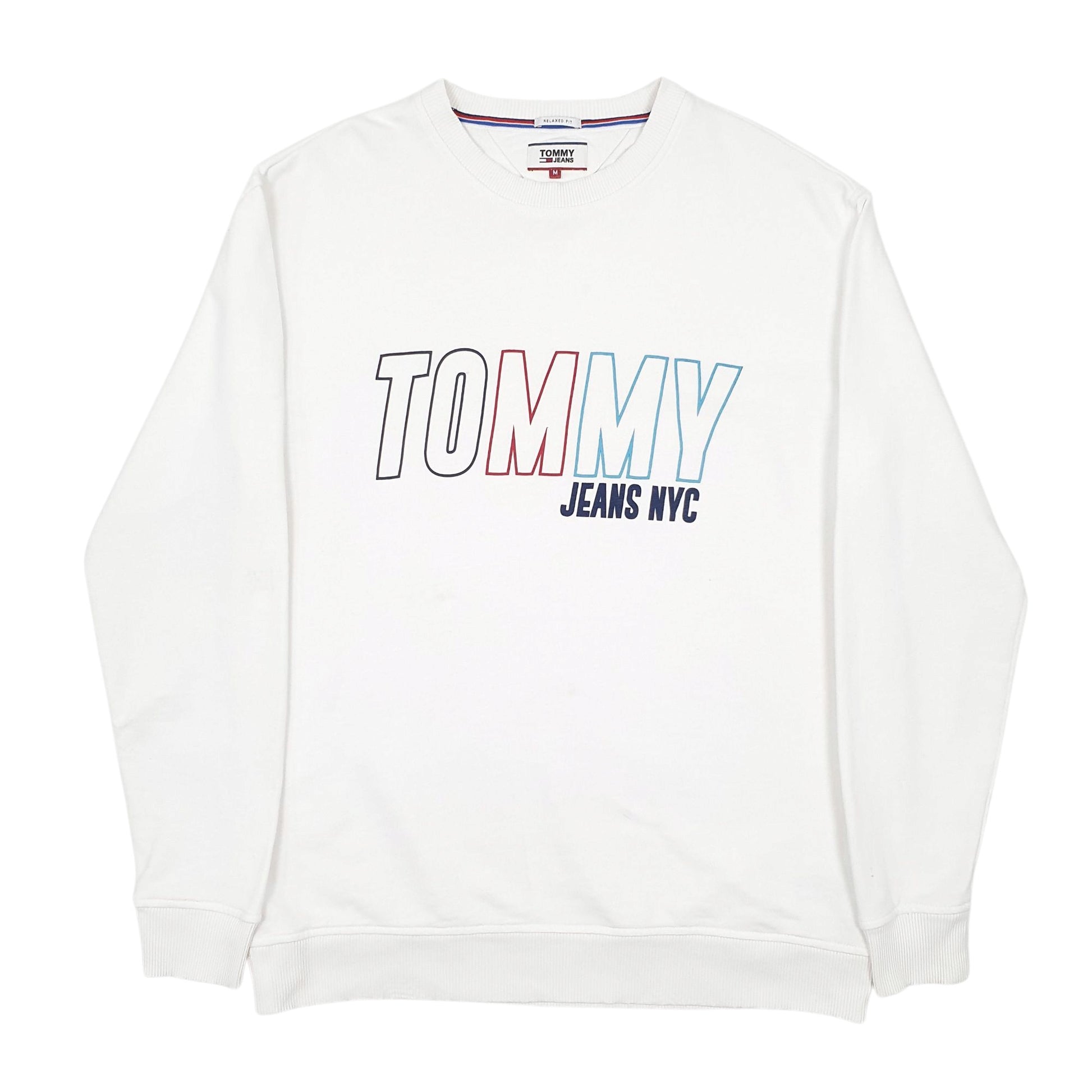 Mens White Tommy Hilfiger Jeans Spellout Relaxed Fit Crewneck Jumper