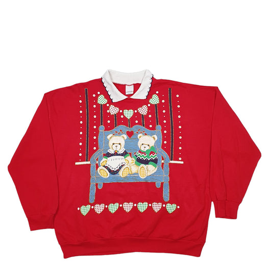 Mens Red Act 3 Christmas Bears Festive Hearts Crewneck Jumper