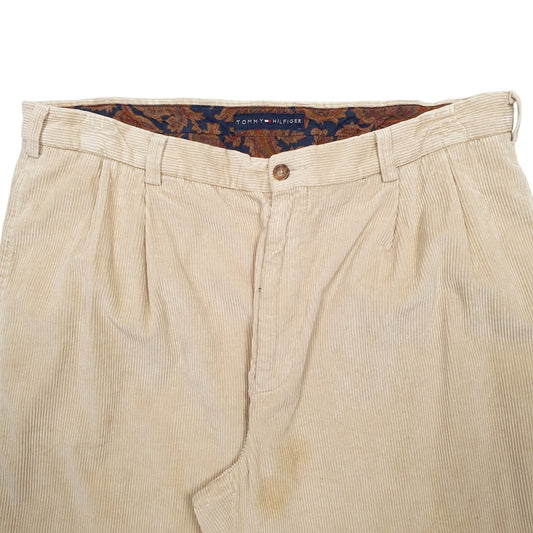 Mens Cream Tommy Hilfiger Double Pleated Corduroy Trousers