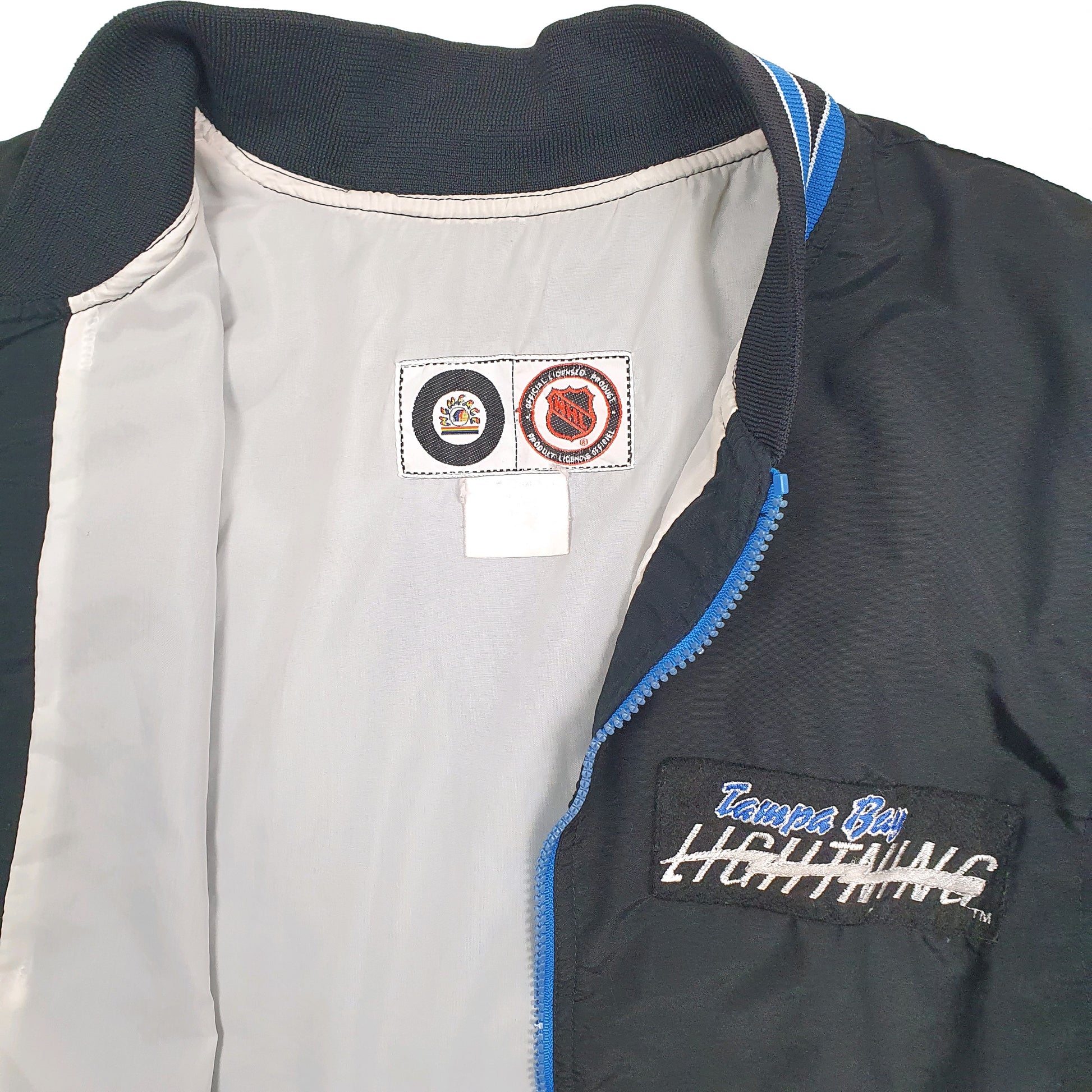 Mens Black NHL Tampa Bay Lightning Hockey Vintage 1990s Crewneck Coat