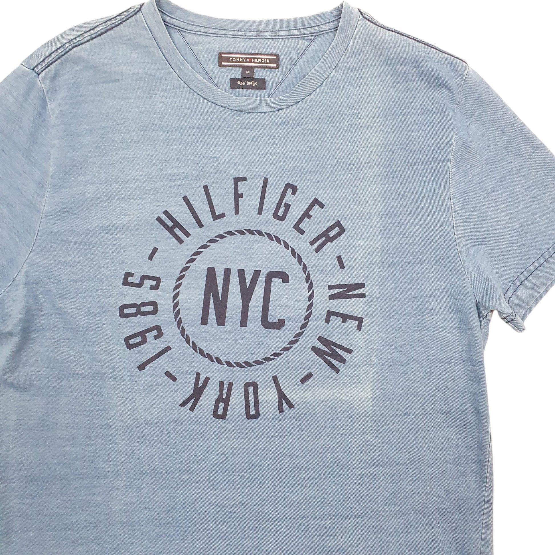 Mens Blue Tommy Hilfiger NYC Spellout Real Indigo Short Sleeve T Shirt