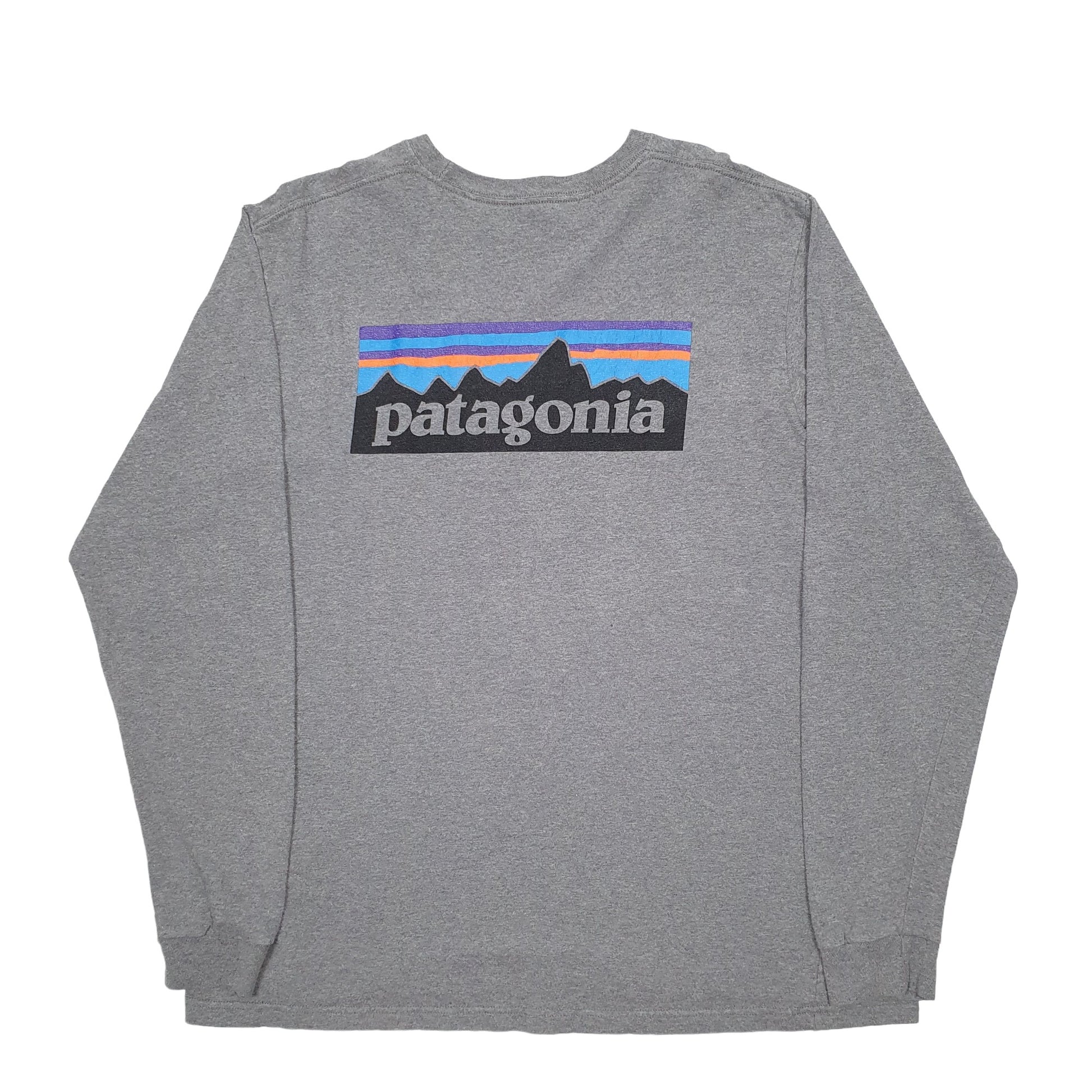 Mens Grey Patagonia Spellout Long Sleeve T Shirt