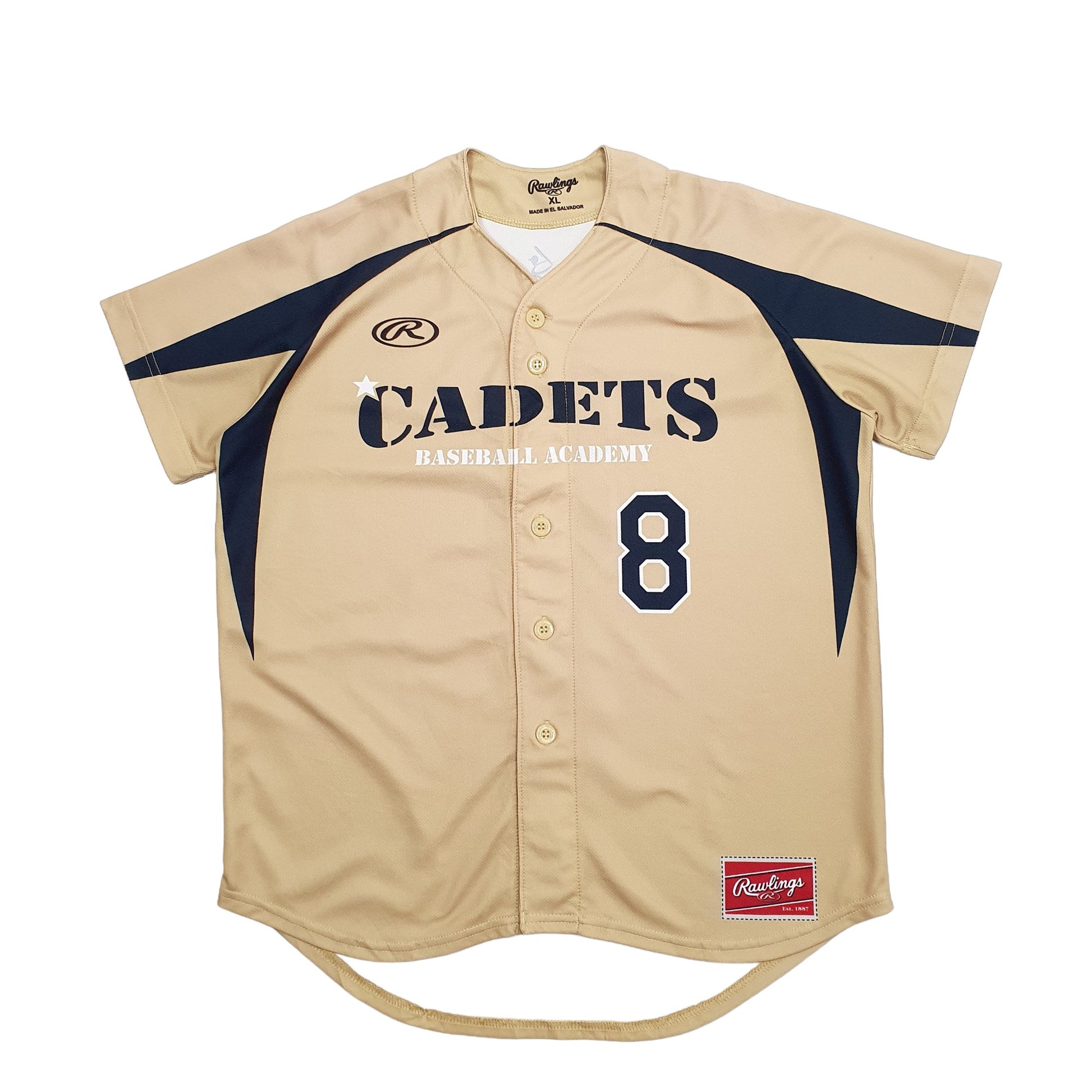 Mens Gold Rawlings Baseball Jersey Cadets Short Sleeve T Shirt