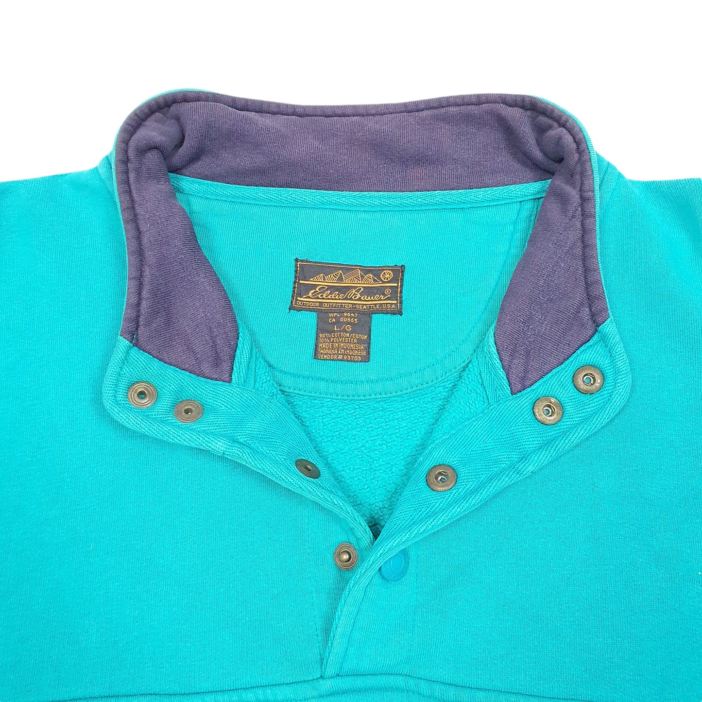 Mens Green Eddie Bauer Vintage Popper Snap Button Quarter Zip Jumper